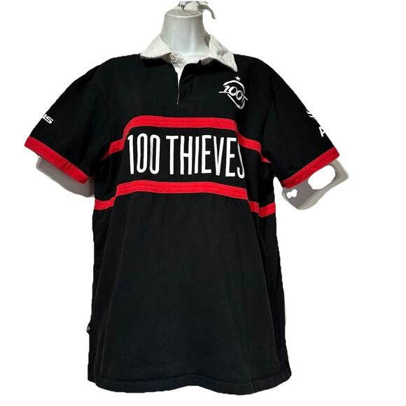 100 Thieves 2022 Primary Jersey Black Short Sleeve Polo Shirt Size L - Picture 1 of 8